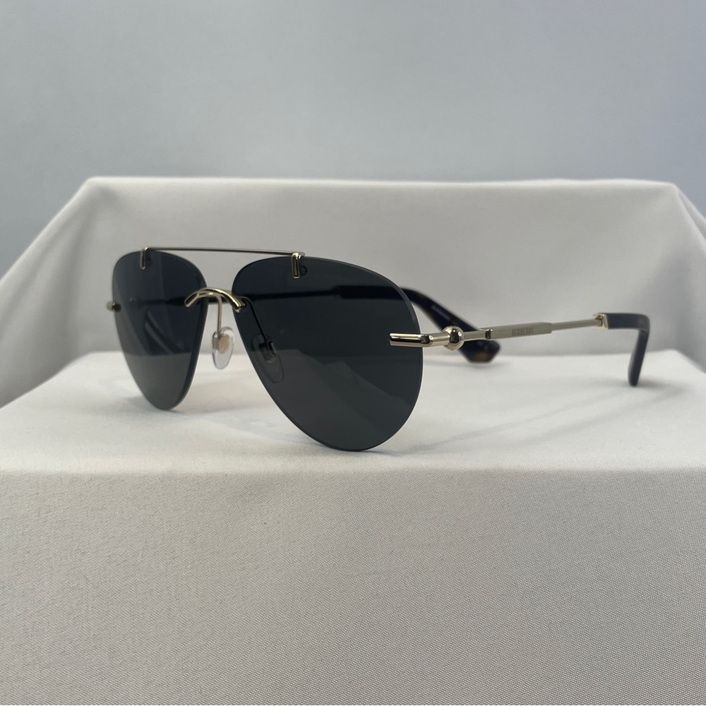Burberry BE3151 Gold Rimless Aviator Sunglasses 60mm Gray Lenses Italy Designer - Picture 2 of 16